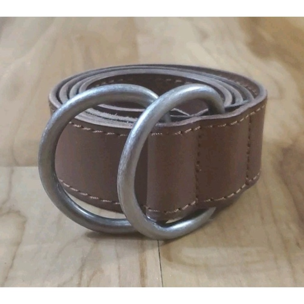 American Eagle Women Brown Genuine Cow Leather Belt Double O-Ring Buckle Sz XS/S